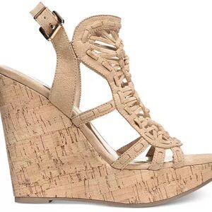 Size 9.5 CARLOS BY CARLOS SANTANA cork heel beige strappy sandals heels
